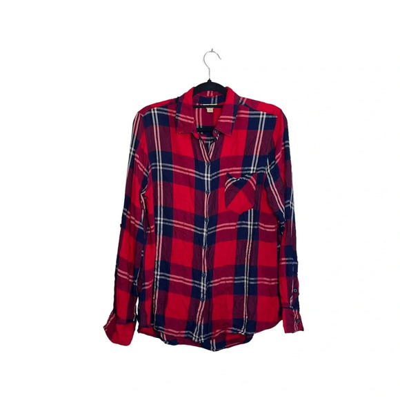 Woolrich Red White & Navy Blue Plaid Button Down Shirt Large Women’s - Picture 1 of 10